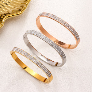 Women Fashion Jewelry Full <b>Crystal</b> Luxury <b>Bracelet</b> Rhinestone Bangle Simple Stainless Steel Bangles - Product Image 1