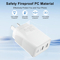 Adaptateur de voyage universel 30W Gan USB-C PD Chargeur OEM AU Adaptateur secteur double Type-C Super rapide Prise australienne