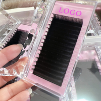 Plateaux d'extensions de cils en soie cachemire noir mat de haute qualité avec logo personnalisé, cils Easy Fan avec courbure CC, marque privée