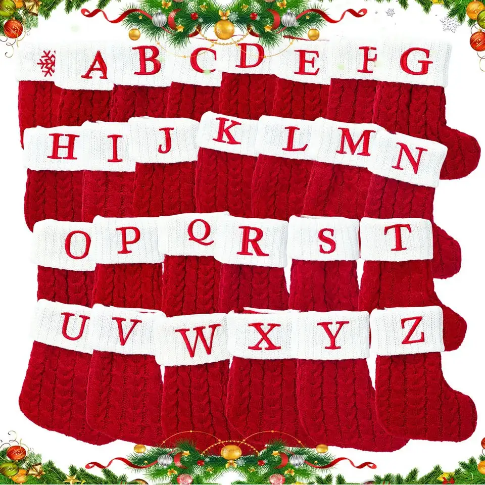 Christmas Socks Red Snowflake Alphabet Letters Christmas knitting Stocking Christmas Tree Pendant Decorations For Home Xmas Gift