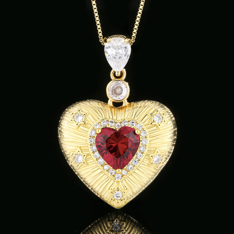 Red corundum pendant with box chain