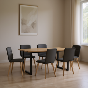 Ensemble de 6 chaises de salle à manger gris foncé avec pieds en bois, revêtement en simili cuir, design moderne et minimaliste pour la maison, meubles de salle à manger - Product Image 2