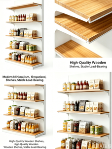 Estantería de Góndola de Madera Resistente para Supermercado, Estante Rectangular sin Respaldo de 5 Niveles Ajustables para Montaje en Pared, para Exhibición en Tiendas - Product Image 3