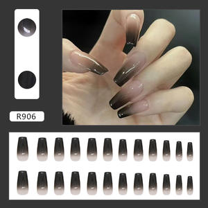 2025 New Collection 24pcs <b>Black</b> <b>French</b> Gradient Short Almond Shape ABS <b>Press</b>-on <b>Nails</b> Fashionable Long <b>Tips</b> for Fingers - Product Image 2