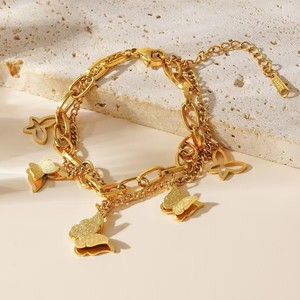 Pulseras Elegantes de Acero Inoxidable con Colgante de Mariposa para Mujer, Pulseras Huecas con Colgante de Mariposa en Oro de 18K - Product Image 1