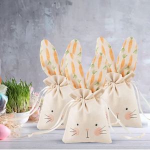 Sacs à cordon oreilles de lapin de Pâques - Sachets cadeaux pastel en coton pour la chasse aux œufs et les fêtes - Product Image 2