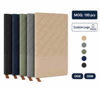 Carnet A5 OEM à deux zones, en cuir végétalien PU gaufré à rayures diagonales, avec logo personnalisé, couverture souple, organisateur/agenda cousu – Vente en gros