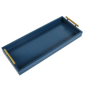 Bandeja Jule de varias longitudes, azul real y blanca, de MDF con asas metálicas, para servir café, té, uso en hoteles. - Product Image 5