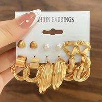 Juego de Aretes de Metal Dorado Modernos NYY para Mujer, Aretes Geométricos de Perlas y Círculos, Juego de Aretes de Moda