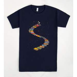 T-shirt Stairway To Knowledge, bleu foncé, design graphique, vêtements unisexes pour hommes et femmes - Product Image 1