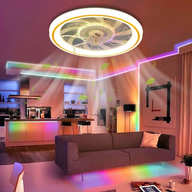 LED Ceiling Fan Light Modern Thin RGB Remote Control Dimming Mobile App Control Indoor Bedroom Living Room Dining Room 110-220V