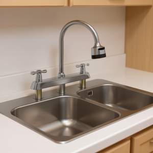 Elite Kitchen Faucet 8-Inch Deck Mounted Chrome Plated Modern Design 2 Handle Flexible Hose - Product Image 2