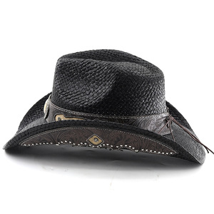Sombrero de Paja para Hombre y Mujer, Estilo Vaquero Occidental, Tejido, con Bandas Decorativas - Product Image 2