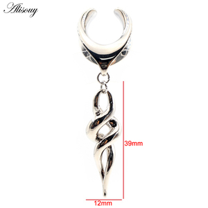 Alisouy 1 buah 8-25mm salib tembaga <span class=keywords><strong>Spiral</strong></span> liontin terowongan telinga colokan perenggang sadel pengukur anting tindik tubuh perhiasan - Product Image 2