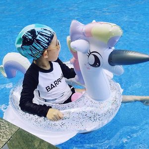 Flotador Inflable de PVC con Asiento de Seguridad para Niños, Diseño de Unicornio Brillante - Product Image 1