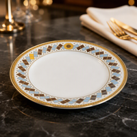 Assiette de Luxe Nordique en Céramique avec Bord Doré, Assiette Plate Occidentale pour Steak, Vente en Gros, Assiette Plate pour Salade et Dessert
