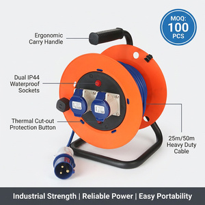 Enrouleur de câble industriel robuste 16A 240V IP44 25/<span class=keywords><strong>50m</strong></span> à 2 prises CEE avec disjoncteur thermique et indicateur - Product Image 2