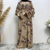 9071 #   Robe décontractée pour femmes musulmanes, col rond, trois couches, manches à volants, imprimé fleurs colorées, été-printemps