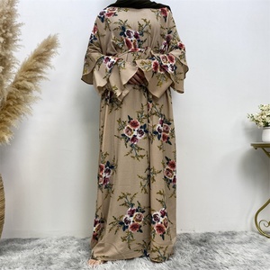 9071# Summer Spring Crew Neck Three Layers Tiered Sleeves Pretty Colorful Flowers Print Casual Dress Muslim Women Dress - Product Image 6