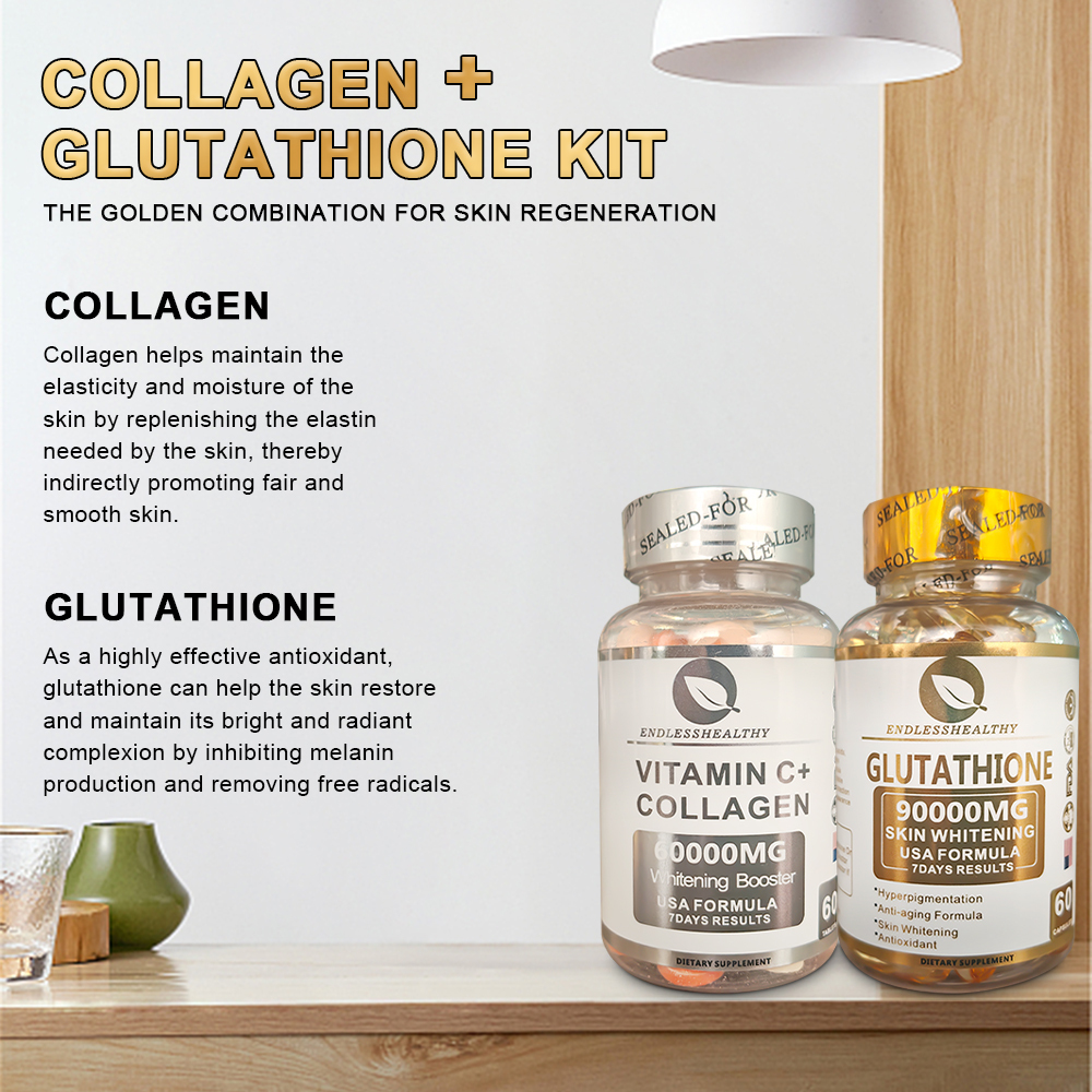 vitamin c regenerates glutathione Natural L-Glutathione Skin Whitening Capsules 90000Mg with & Collagen green tea collagen drink powder IV Seen the Light! Size:Bundle 2