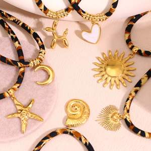 复古豹纹不锈钢防水18k镀金贝壳向日葵吊坠魅力项链女性时尚项链饰品 - Product Image 3