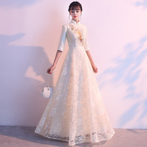 Chinese Style Cheongsam Long Dress Women Party Traditional Embroidery A Line 3D Pattern Elegant Occasion Wear - Product Image 2