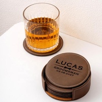 Sous-verres en PU gravables au laser, lot de 6 avec support, imperméables, résistants à la chaleur, sous-verres ronds vierges en similicuir pour café et bar