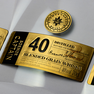 Tùy chỉnh Whisky/ Brandy/ Vodka/bia/rượu vang trắng/rượu vang đỏ chai thủy tinh kim loại nhãn in ấn dính nhôm dán nổi - Product Image 3