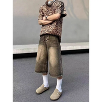 FY américain rétro recadrée hommes jambe large Shorts jean hommes Y2k Baggy lavé ample droit décontracté Couple Shorts 3/4 jean pour hommes