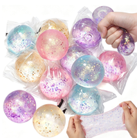 Balle souple et extensible en TPR, transparente et colorée, avec paillettes, jouet sensoriel anti-stress, cadeau