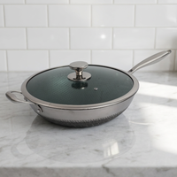 Poêle de cuisson en acier inoxydable avec couvercle en verre 30 cm, poêle à frire avec longue poignée et poignée d'aide pour restaurant, hôtel, chef, usage en cuisine