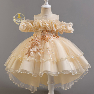 Nuovo Design Abito da Principessa in Raso con Motivo Floreale per Bambine, Vestito da Cerimonia con Collo Tondo per Feste di Primavera, Bellissimo Abito per Bambine - Product Image 4