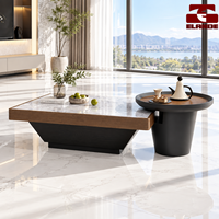 Ensemble de tables basses modernes Elande en gros avec plateau aspect marbre, structure en bois et table d'appoint ronde pour mobilier de salon Chine