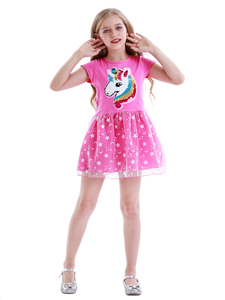 2021 nuovi abiti estivi a maniche corte da ragazza per bambini in cartone di unicorno graziosi vestiti da 2-8 ragazze gonne stampate - Product Image 3
