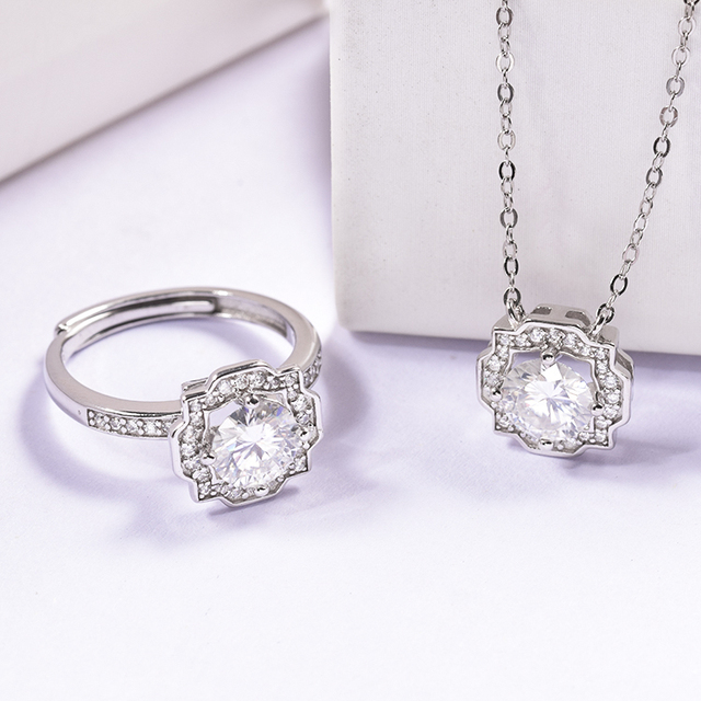China Wholesale 925 Sterling Silver Jewelry Set D VVS Moissanite Gemstone Jewellery Sets