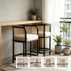 Tabouret <span class=keywords><strong>de</strong></span> <span class=keywords><strong>bar</strong></span> moderne en bois <span class=keywords><strong>de</strong></span> hêtre massif courbé et rotin, écologique et durable, avec coussin, 2 finitions : bois naturel et <span class=keywords><strong>noir</strong></span> <span class=keywords><strong>mat</strong></span>, <span class=keywords><strong>chaise</strong></span> tressée - Product Image 5