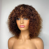 Perruques Ombré Brunes 4x4 Lace Closure Front Wigs Cheveux Humains Pré-Épilés Brésiliens Non Traités Vierge Sans Colle Lace Kinky Curly Bob