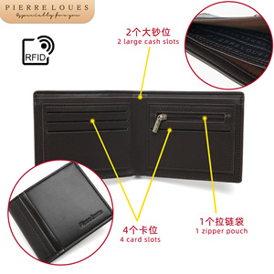 Pierre Loues Leather <b>Wallet</b> Black <b>RFID</b> Protection <b>Men's</b> Short <b>Wallet</b> Everyday Use - Product Image 4