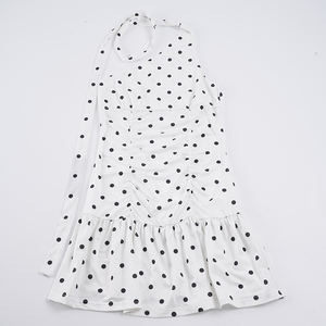 Vestido de mujer con un solo hombro y cuello drapeado, estampado de lunares, elegante detalle de pañuelo asimétrico, minivestido fluido de cintura natural para uso diario. - Product Image 2