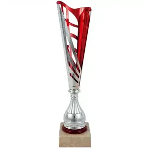 Coppa Sportiva di Design Argento e Rosso con Base Trasparente - Product Image 1