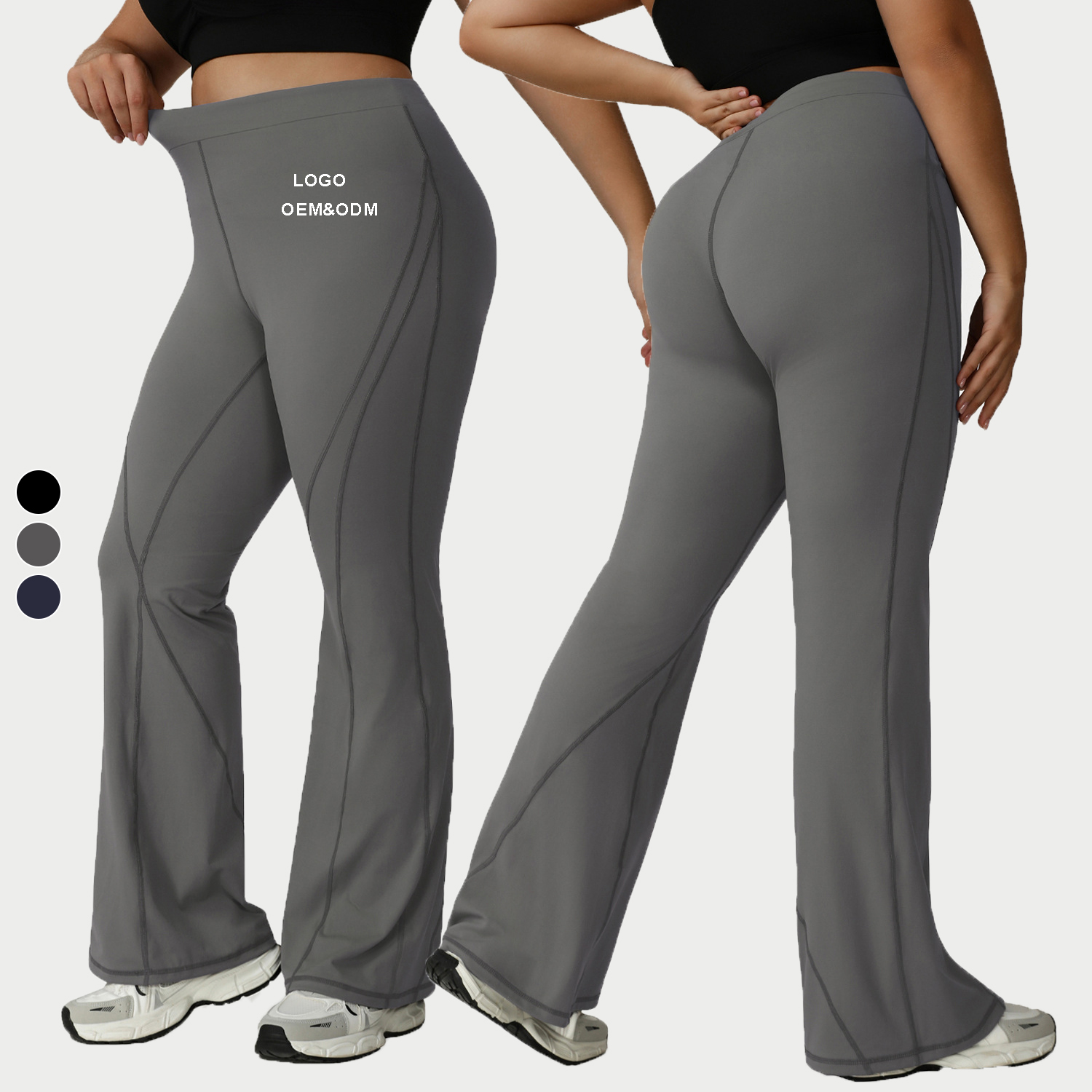 XL-4XL Women's Plus Size High-Waisted Yoga Pants with Slightly Flared Legs Suitable for Running Sports and Fitness
