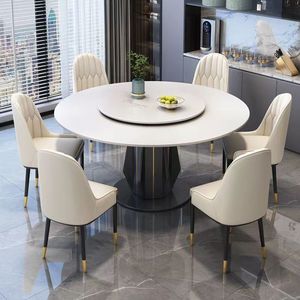 Rock Slab Grande table à manger <span class=keywords><strong>ronde</strong></span> pour 6 personnes et <span class=keywords><strong>chaise</strong></span> Table <span class=keywords><strong>ronde</strong></span> haut <span class=keywords><strong>de</strong></span> gamme avec plateau tournant Table à manger moderne et simple - Product Image 1