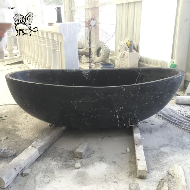 BLVE bagno europeo grande casa usato vasca da bagno indipendente in marmo nero intagliato a mano vasca da bagno in pietra naturale solida