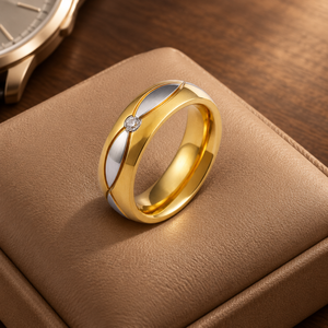 Anillo de Acero de Titanio de Dos Colores, Resistente a los Arañazos, Pulido y Cepillado, Anillo de Promesa Minimalista para Parejas, Venta al Por Mayor - Product Image 5