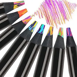 फैक्टरी हॉट सेलिंग कला ब्लैक इंद्रधनुष मिश्रित रंग सीसा पेंसिल त्रिकोण या गोल काले लकड़ी पेंसिल सेट