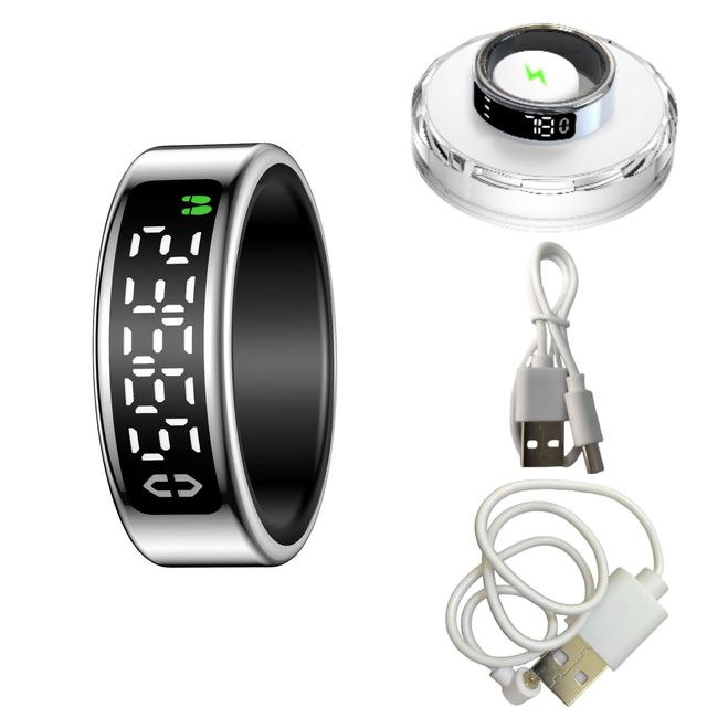 Smart Ring with Heart Rate & Blood Oxygen Sensing Sleep Exercise Monitoring Magnetic Type-C Charging