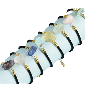 Natural Rough Raw Stone <b>Crystal</b> Bracelet Black Cord Woven Adjustable Quartz Jewelry - Product Image 1