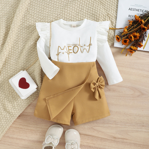 Ensembles de vêtements pour fillettes avec lettres imprimées, sweat-shirts en coton + shorts, tenues décontractées d'été - Product Image 2