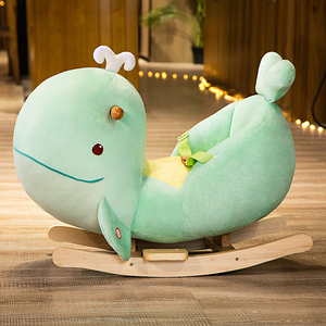 Chaise à bascule en peluche Baleine Verte pour bébé, jouet cheval à bascule en bois, cadeau d'anniversaire - Product Image 2