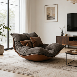 Fauteuil inclinable minimaliste nordique, fauteuil à bascule, tissu chenille doux, fauteuil inclinable de style mid-century, siège unique en bois, siège de club pour chambre à coucher - Product Image 5